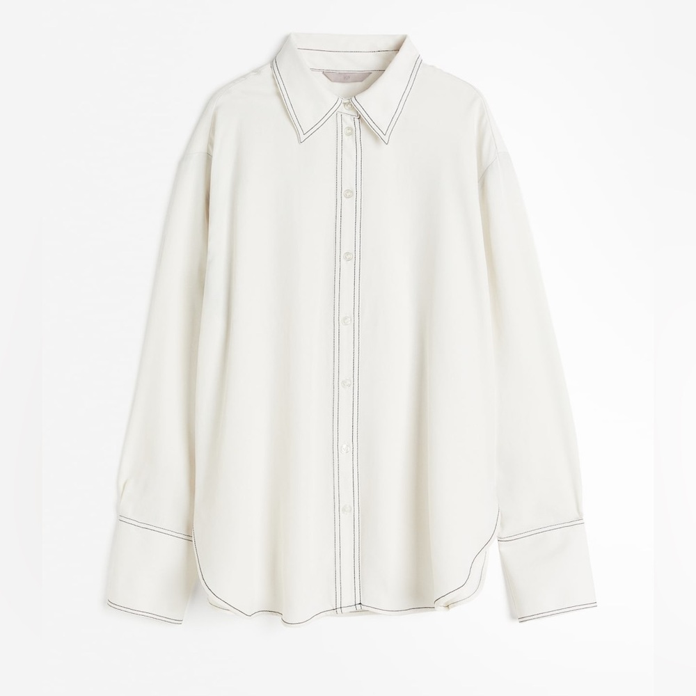 H&M Off-White Button-Down Shirt with Black Contrast Stitching